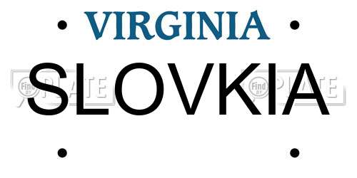 SLOVKIA Virginia License Plate