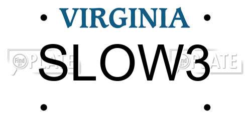 SLOW3 Virginia License Plate