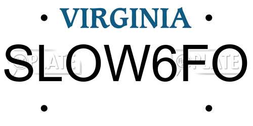 SLOW6FO Virginia License Plate