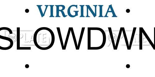SLOWDWN Virginia License Plate