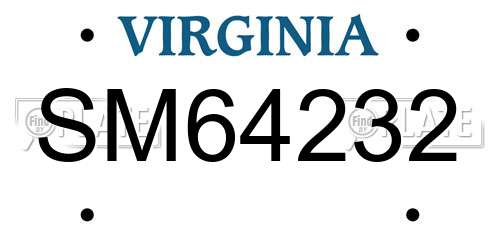 SM64232 Virginia License Plate