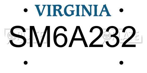 SM6A232 Virginia License Plate