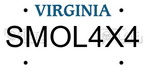 SMOL4X4 Virginia License Plate