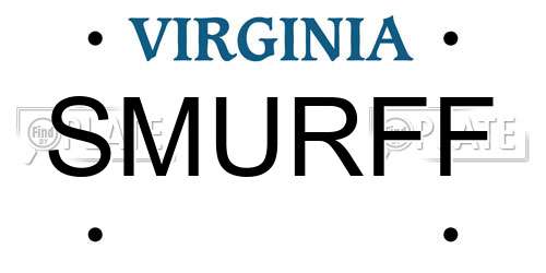 SMURFF Virginia License Plate
