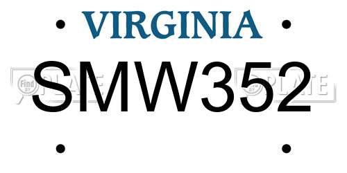 SMW352 Virginia License Plate