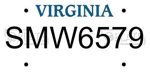 SMW6579 Virginia License Plate
