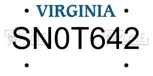 SN0T642 Virginia License Plate
