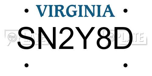SN2Y8D Virginia License Plate