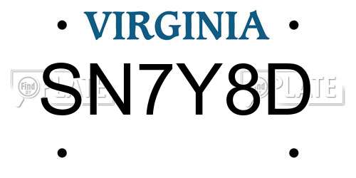 SN7Y8D Virginia License Plate