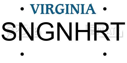 SNGNHRT Virginia License Plate