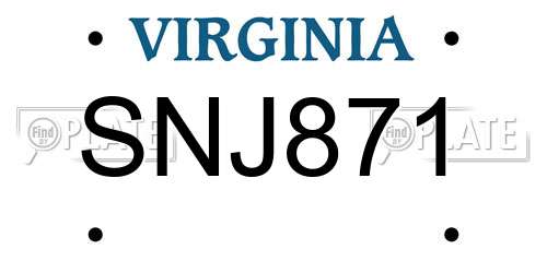 SNJ871 Virginia License Plate
