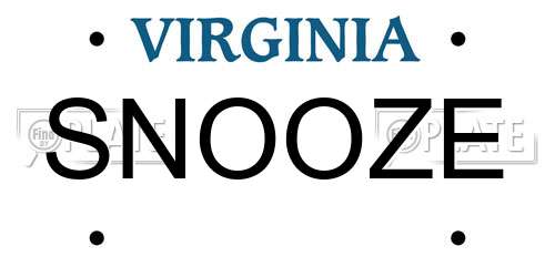 SNOOZE Virginia License Plate