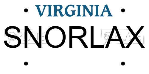 SNORLAX Virginia License Plate