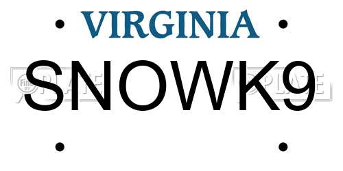 SNOWK9 Virginia License Plate