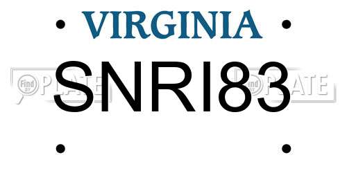 SNRI83 Virginia License Plate