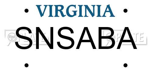 SNSABA Virginia License Plate