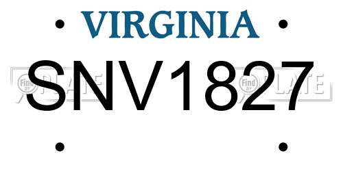 SNV1827 Virginia License Plate