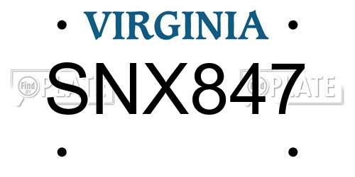 SNX847 Virginia License Plate
