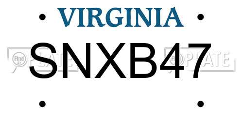 SNXB47 Virginia License Plate