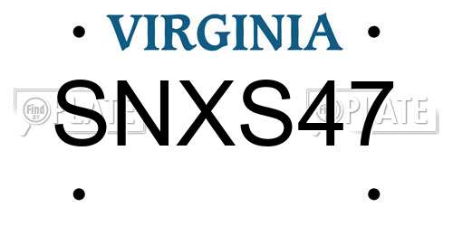 SNXS47 Virginia License Plate
