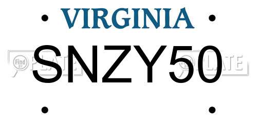 SNZY50 Virginia License Plate