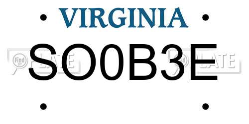 SO0B3E Virginia License Plate
