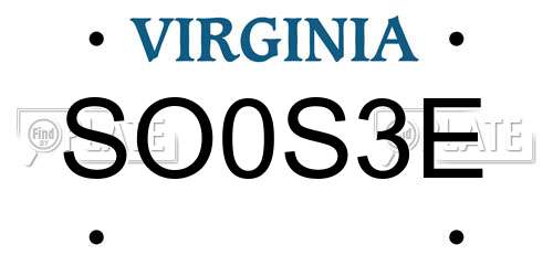 SO0S3E Virginia License Plate