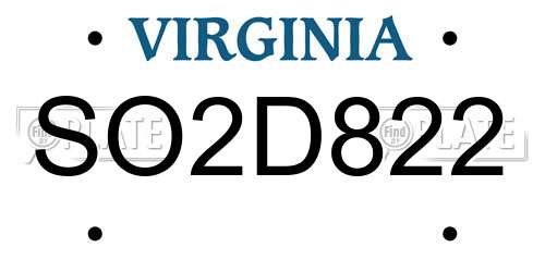 SO2D822 Virginia License Plate
