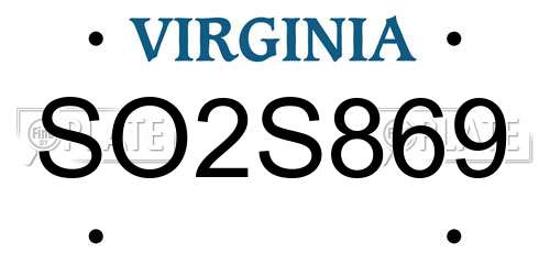 SO2S869 Virginia License Plate
