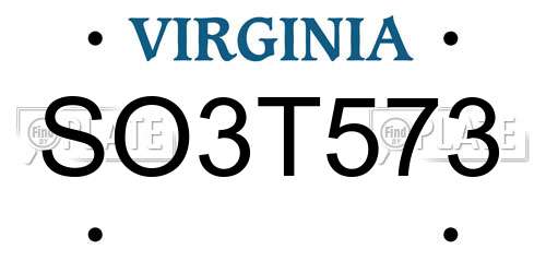 SO3T573 Virginia License Plate