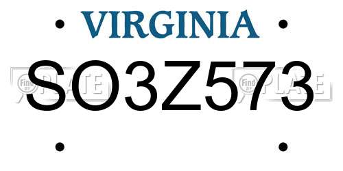 SO3Z573 Virginia License Plate