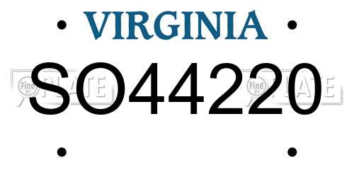 SO44220 Virginia License Plate