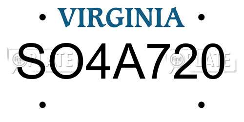 SO4A720 Virginia License Plate