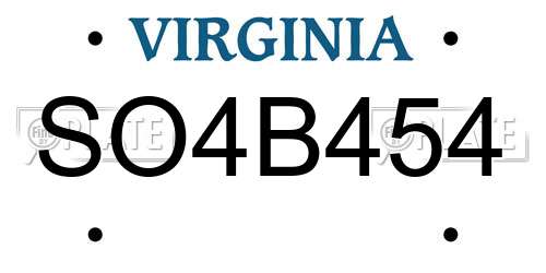 SO4B454 Virginia License Plate