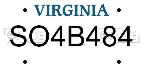 SO4B484 Virginia License Plate