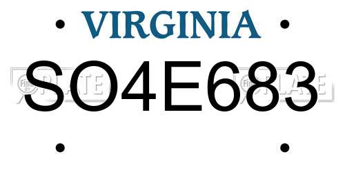 SO4E683 Virginia License Plate