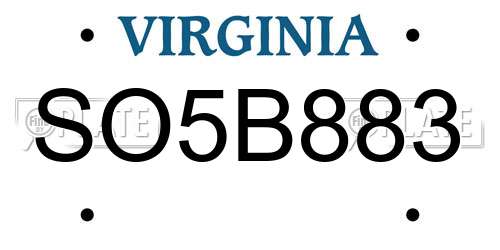 SO5B883 Virginia License Plate