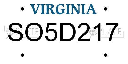 SO5D217 Virginia License Plate