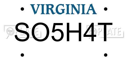 SO5H4T Virginia License Plate