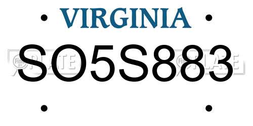 SO5S883 Virginia License Plate