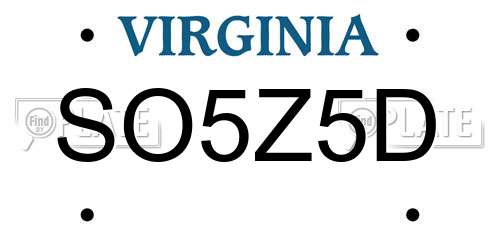 SO5Z5D Virginia License Plate