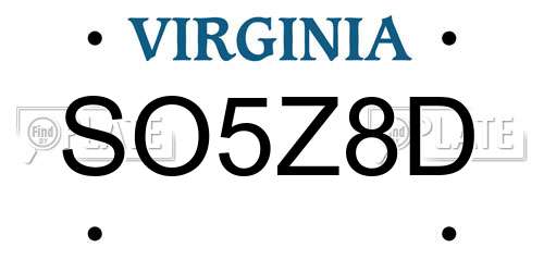 SO5Z8D Virginia License Plate
