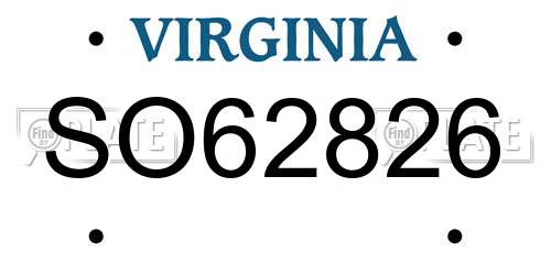 SO62826 Virginia License Plate