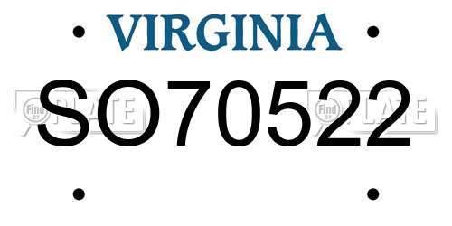 SO70522 Virginia License Plate