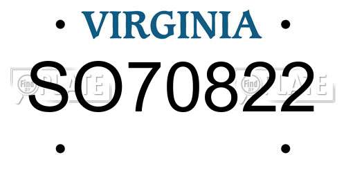 SO70822 Virginia License Plate