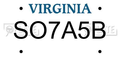 SO7A5B Virginia License Plate