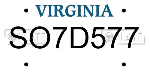 SO7D577 Virginia License Plate