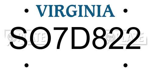 SO7D822 Virginia License Plate