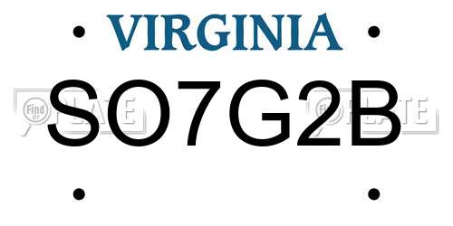 SO7G2B Virginia License Plate