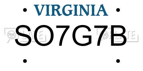 SO7G7B Virginia License Plate